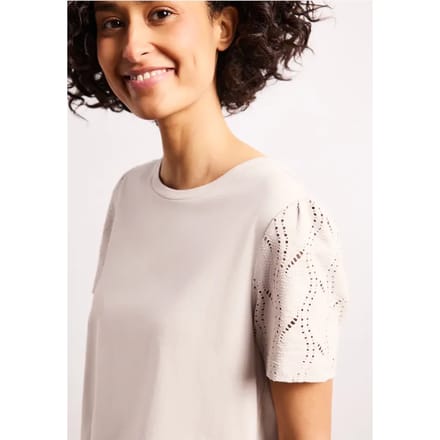 Shirt met ronde hals en kanten mouwen