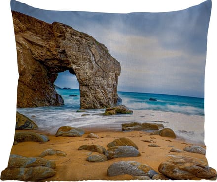 Buitenkussen - Stenen - Water - Strand - Rots - Golven - 45x45 cm - Weerbestendig