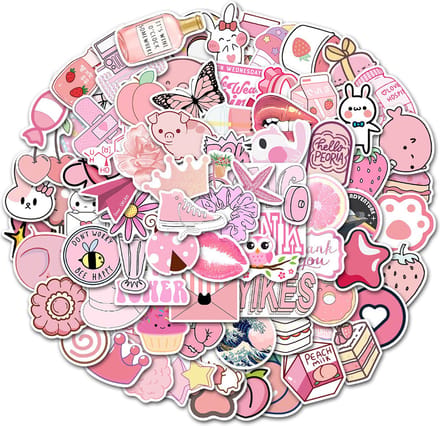 Roze Sticker Mix 100 stickers | Vsco stickers, pink, konijntje, varkens