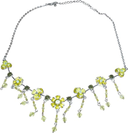 Ketting zilver met bloemetjes en hangers groen