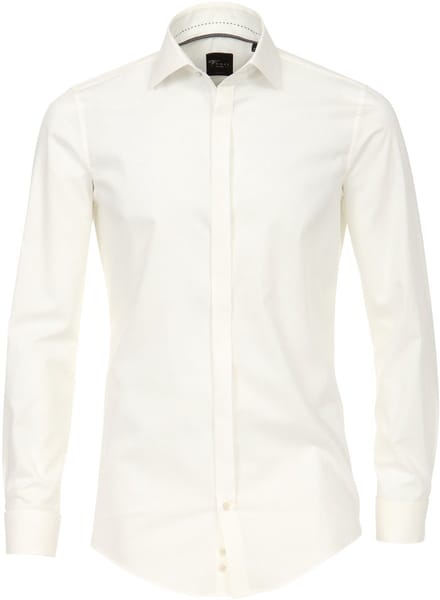 VENTI body fit overhemd - popeline - beige - Strijkvriendelijk - Boordmaat: 42