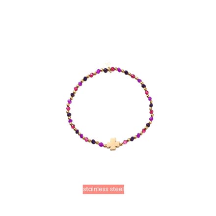 Day&Eve by Go Dutch Label Armband (Sieraad) Elastisch Klaver Kralen Fuchsia