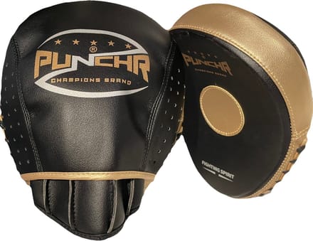 PunchR™ Pro Boxing Hand Pads HPQ3 Curved Zwart Goud