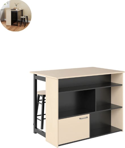 Bartafel keuken - Bartafel Set - Barkruk - Barstoel - keukenstoel - Voetsteun - Zwart + eiken