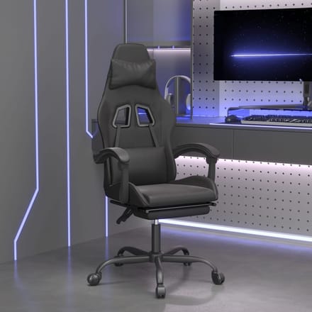vidaXL - Gamestoel - met - voetensteun - kunstleer - zwart