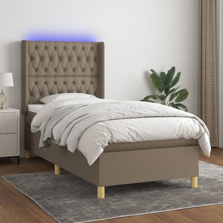 vidaXL - Boxspring - met - matras - en - LED - stof - taupe - 90x190 - cm