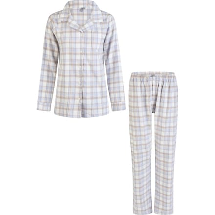 By Louise Dames Pyjama Set Flanel Lang Met Knoopsluiting Blauw/Wit Geruit - Maat L