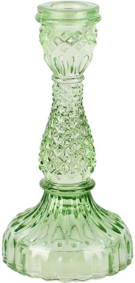Dekoratief | Kandelaar, groen/transparant, glas, 8x8x17cm | A258375