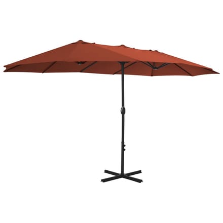 Double Parasol avec Poteau en Aluminium 460 x 270 cm Marron Terre Cuite
