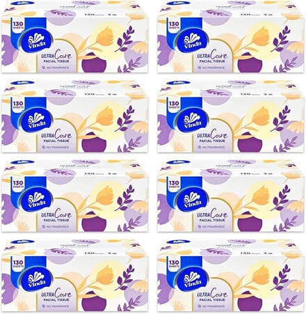 Zachte 3-laagse zakdoekjes, 130 stuks per doos, 8 vlakke dozen