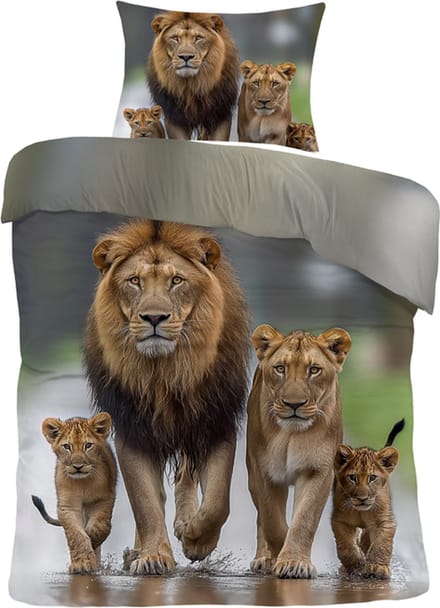 iSleep Dekbedovertrek Leeuwen - Eenpersoons - 140x200/220 cm - Multi