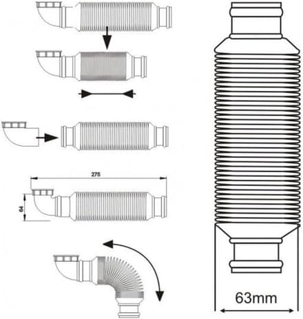 Ruimtebesparende Sifon - Flexibele Afvoer - Onder Spoelbak - Compact Ontwerp - 32 mm Diameter - Zilver