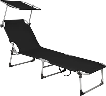 Chaise longue - SPRINGOS - Pliante avec pare-soleil - 188 x 57 cm - Métal - Noir noir