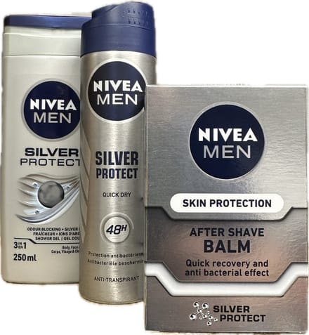 Nivea Men Silver Protect Set - 3 in 1 douchegel 250ml - Quick dry Deodorant 150ml - Aftershave Balsem 100ml