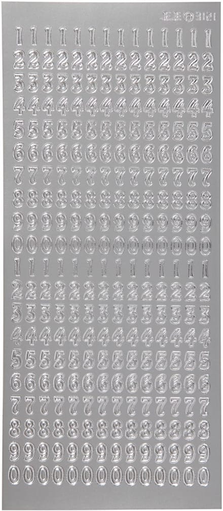 Stickers, cijfers, vel 10x23 cm, zilver, 1 vel