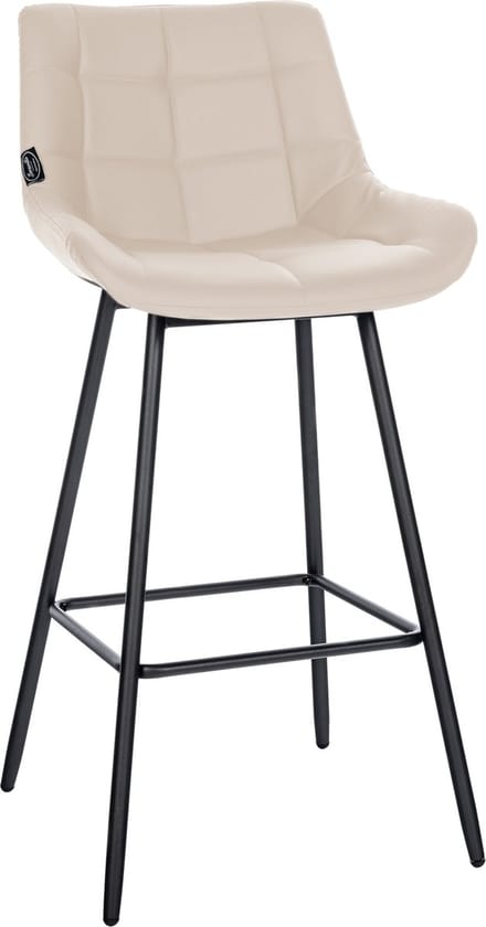 CLP West Barkruk - Met rugleuning - Voetsteun - Metalen frame - creme Kunstleer
