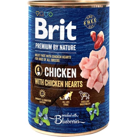 Brit Premium by Nature - Kip met Kippenhartjes (6 x 400 g)