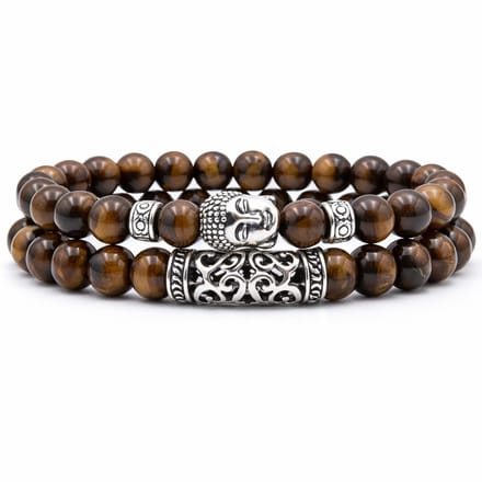 Memphis Heren Kralen Armband Tijgeroog en Buddha Bruin