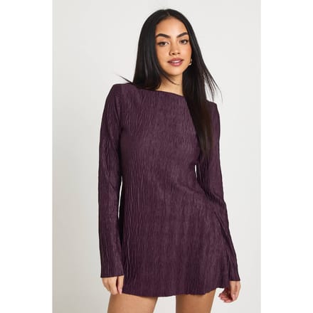 boohoo Dames Getextureerde Wijduitlopende Mouw Shift Jurk | Pruim | Maat: 36