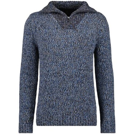 Ragman Trui Troyer Zip Cotton Knit Pullover Elbow Patches Mocca-Blue / male