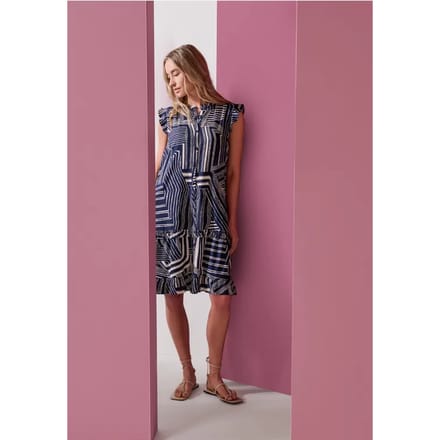 Knie-lange jurk met ronde hals en print
