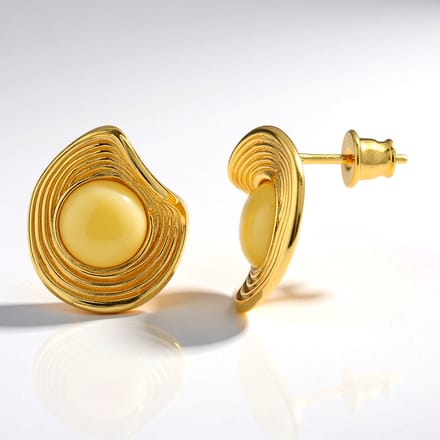 Cavill - Zilveren Vergulde Oorbellen - 925 Sterling Zilver - Baltische Barnsteen 8mm Cabochon 1,2ct - Elegant Modern Design