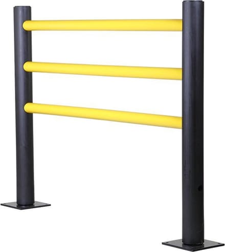 Modulair veiligheidshek met 3 rails in flexibele kunststof "Delta" - Geel/Zwart - Kruispaal