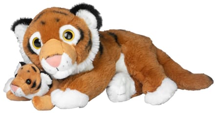 Nature Planet Pluche tijgers knuffels - 22 cm - Moeder en jong knuffeldieren