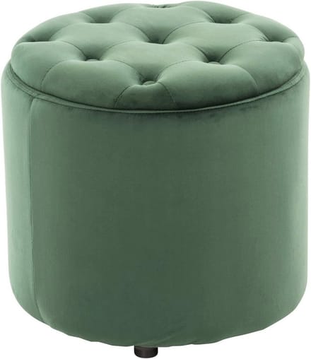 Ronde Pouf met Opbergruimte en Deksel - Velvet - Groene Zitting