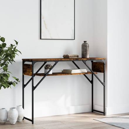 vidaXL - Wandtafel - met - schap - 105x30x75 - cm - bewerkt - hout - gerookt - eiken