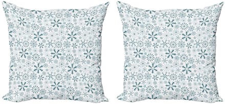 ABAKUHAUS Winterkussenhoes – 2×40×40 cm – Teal/Wit – Dubbeldruk