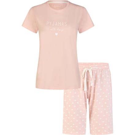 By Louise Dames Shortama Korte Pyjama Set Roze Gestipt - Maat M
