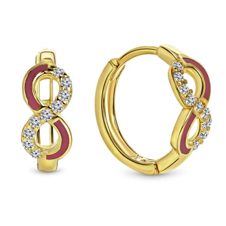 Juwelier Emo - Roze Infinity Oorbellen Goud - 14 Karaat –  Diameter 12mm
