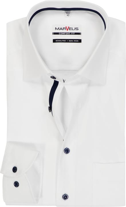 MARVELIS comfort fit overhemd - twill - wit - Strijkvrij - Boordmaat: 42