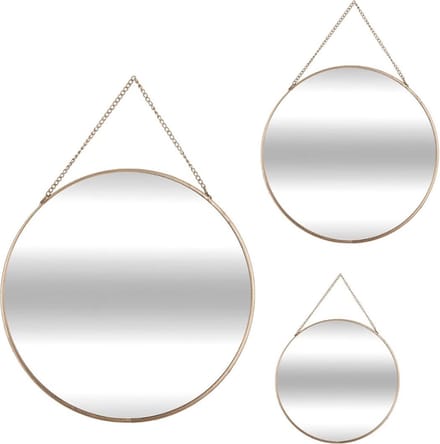 Atmosphera Wandspiegels - set van 3x spiegels - rond - metaal - goud - met ketting