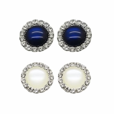 2 Paar Clip Oorbellen-Marine Blauw-Wit-1.5 cm