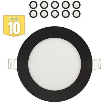 Lot de 10 Dalles LED 6W 2700K 270lm Noir IP20 noir