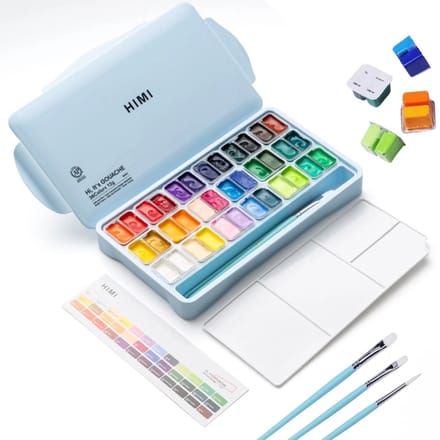 HIMI - Gouache - Twin split cups - set van 36 kleuren - 12g - 3 penselen - Ice Blue