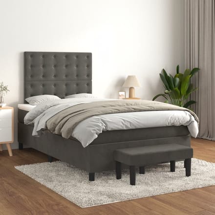 vidaXL - Boxspring - met - matras - fluweel - donkergrijs - 120x200 - cm