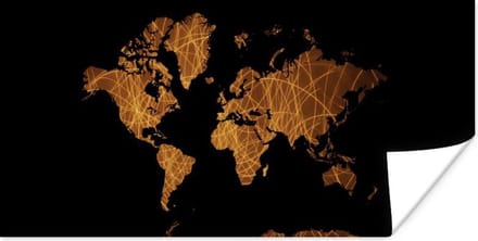 Wereldkaarten - Wereldkaart - Goud - Patroon - 160x80 cm