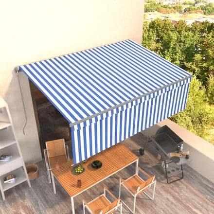 vidaXL - Handmatig - Zonnescherm - 4 - x - 3 - m - Blauwe - en - Witte - Streep