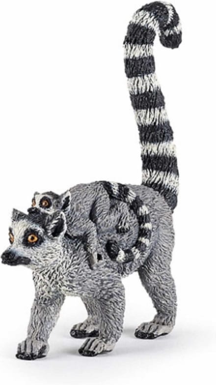 Papo Speelfiguur Ringstaartmaki - Bosdier met jong - Handgeschilderd