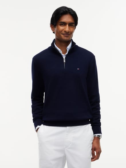 Tommy Hilfiger Tommy Hilfiger Half Zip Pullover Pima ORG Cotton/Cashemer Zip Mock Navy Blue  L