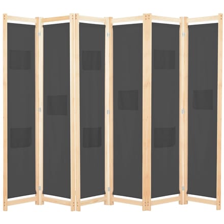 vidaXL - Kamerscherm - met - 6 - panelen - 240x170x4 - cm - stof - grijs