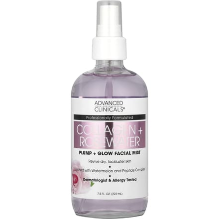 Advanced Clinicals, Collagène Plus Eau de Rose, Brume Faciale Fermeté et Éclat, 8 fl oz (237ml) white