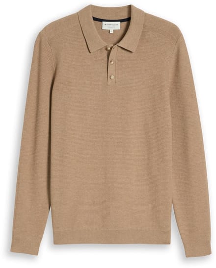 Tom Tailor - Gebreide trui met polokraag - Maat M - hazel brown melange