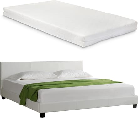 Barcelona Bedframe kunstleer met matras 140x200 wit