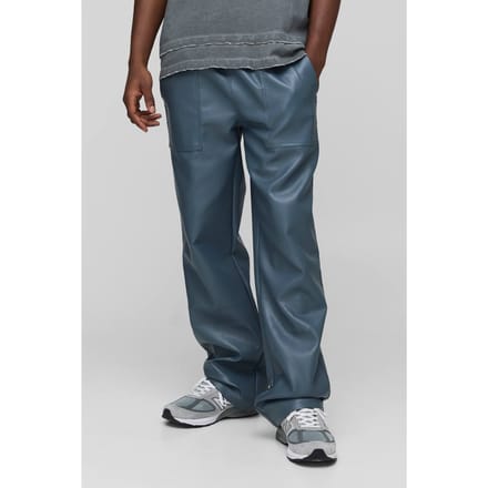 Elasticated Waist PU Relaxed Carpenter Trouser | Slate Blue | Size Medium
