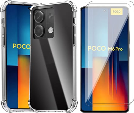 Hoesje geschikt voor Xiaomi Redmi Note 13 Pro 4G / Poco M6 Pro 4G - 2x Screenprotector Glas - Shockproof Transparant