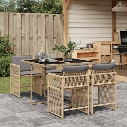 vidaXL - 5-delige - Tuinset - met - kussens - poly - rattan - gemengd - beige